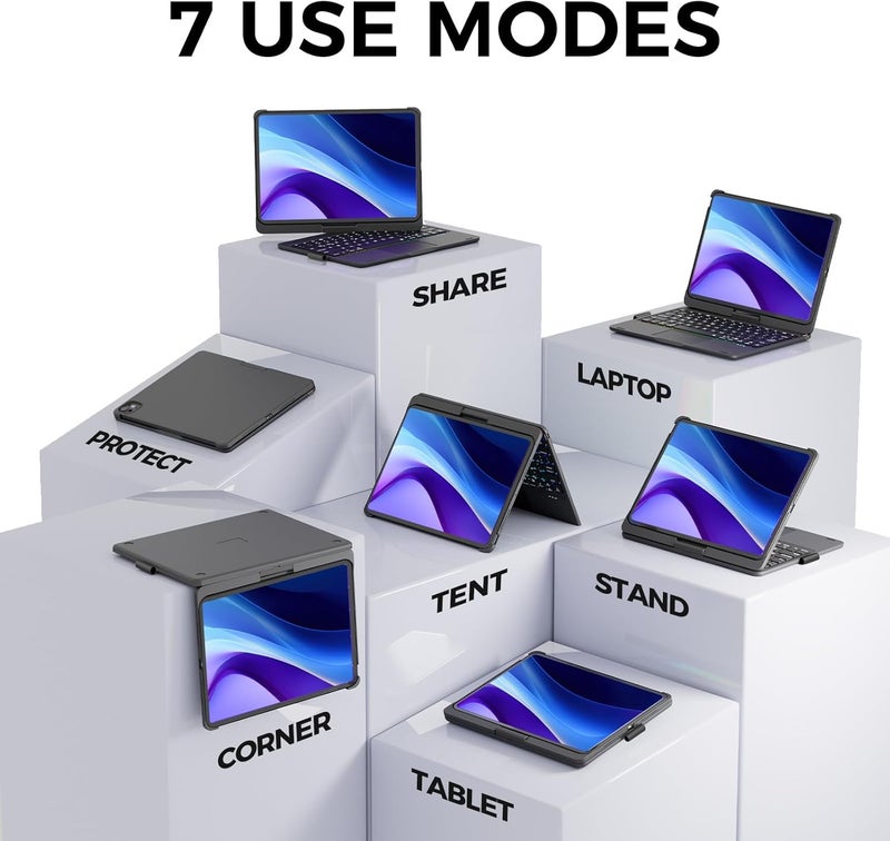 NOKBABO حافظة لجهاز iPad الجيل 10 و 11 (A16) مع لوحة مفاتيح، حافظة لجهاز iPad Air 11 بوصة (M3/M2)، لوحة مفاتيح لجهاز iPad Pro 11 (الجيل 4/3/2/1) و iPad Air 5/4، لوحة تتبع، دوران 360°، إضاءة خلفية - أسود مطفي - Image 3